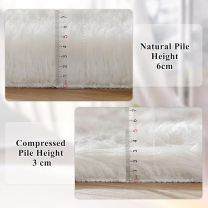 ORINOVA White Round Rugs 6.6ft Large Faux Sheepskin Washable Fur Area Rugs for Living Room Circle Shag Rugs for Bedroom Boho Nursery Rug