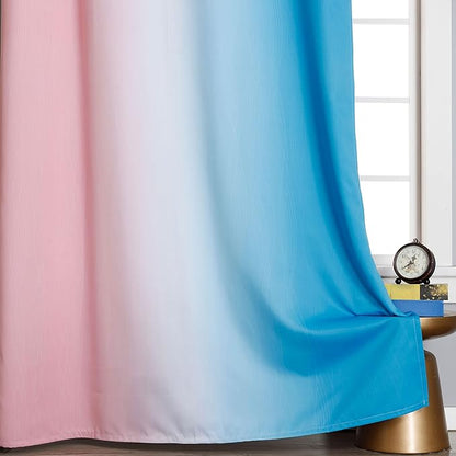 Estelar Textiler Ombre Pink and Blue Blackout Curtains 72 Inch Length 2 Panels, Full Light Blocking Curtains for Bedroom, Grommet Thermal Insulated Gradient Drapes for Living Room, 42x72 Inch