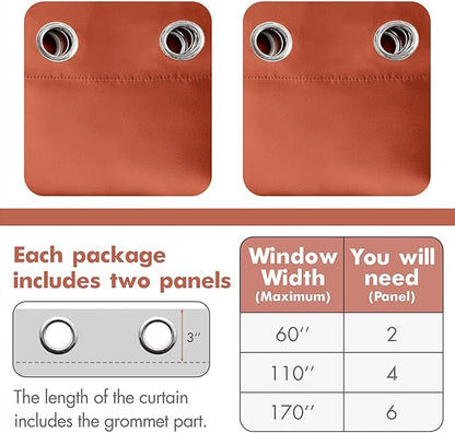 MIULEE Blackout Curtains for Fall Bedroom Living Room Thermal Insulated Room Darkening Grommet Top Solid Light Blocking Drapery Set of 2 Window Panels 52 x 90 Inches Burnt Orange