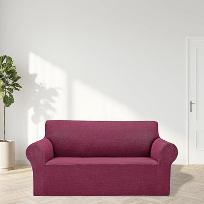 Cupuamon 2026 New Stretch Loveseat Sofa Slipcovers Couch Cover for 2 Cushion Furniture Protector Sofa Covers with Elastic Bottom Jacquard Fabric Small Checks for Pets, Kids - Wine