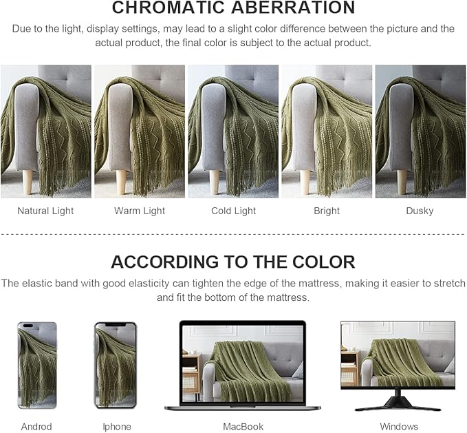 BOURINA Dark Olive Throw Blanket 50x60 Inches Throw Textured Solid Soft Sofa Couch Decorative Knit Blanket