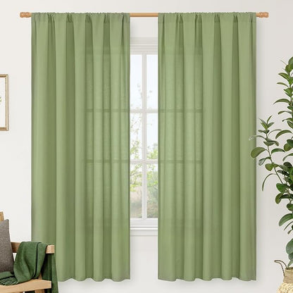LAMIT Sage Green Linen Curtains 72 inches Long for Living Room, Soft Thick Semi Sheer Light Filtering Rod Pocket Privacy Window Treatments Drapes for Bedroom, 2 Panels Set, 52 x 72 Inch
