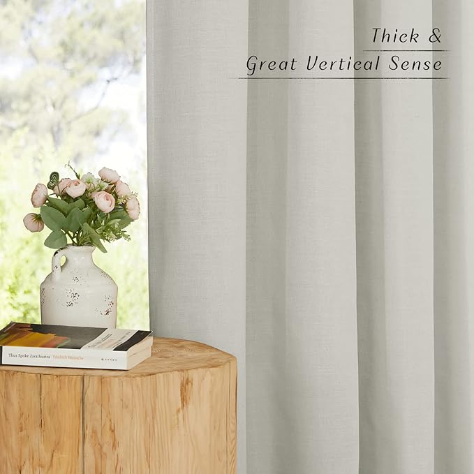NICETOWN Thick Linen Gray Curtains for Boys Room, Grommet Privacy Assured with Light Filtering Linen Blend Window Treatments for Bedroom/Farmhouse, W55 x L120, 2 Panels