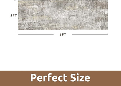 AMOAMI 2 x 6 Hallway Runner Rug Non Slip Super Soft Runner Rugs Machine Washable Low Pile Modern Abstract Runners for Hallways for Bedroom Laundry Room Kitchen, Beige
