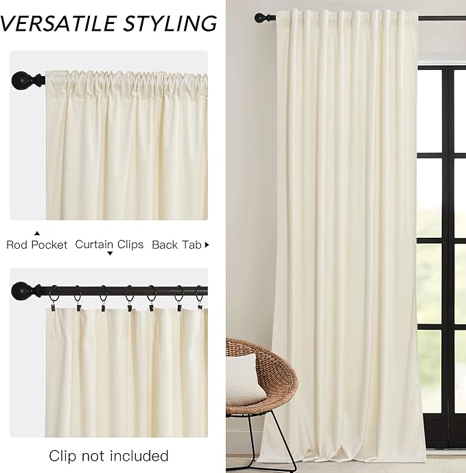 RYB HOME Cream Velvet Curtains 84 inch, Light Dimming White Window Curtains for Living Room Thermal Insulated Privacy Backdrop with Pleat Tape on Top for Bedroom, Ivory, W52 x L84 inch, 2 Panels