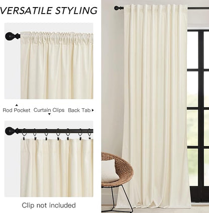 RYB HOME Cream Velvet Curtains 84 inch, Light Dimming White Window Curtains for Living Room Thermal Insulated Privacy Backdrop with Pleat Tape on Top for Bedroom, Ivory, W52 x L84 inch, 2 Panels