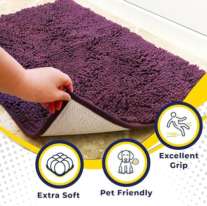 Muddy Mat® | Super Absorbent Door Mat Indoor, Microfiber Quick Dry Chenille Entryway Rug, Non-Slip Front Door Mat, Indoor Mats for Entryway, Machine Washable Pet Rug, Dark Purple 48" x 60"