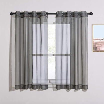 NICETOWN 45 Inch Sheer Curtains - Grommet Top Window Treatment Voile Panels for Bedroom & Kitchen & Loft (54" Wide, Dark Grey, Set of 2)