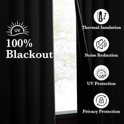 NICETOWN 100% Blackout Off White Curtains for Bedroom, Grommet Thermal Window Treatments Portable Curtains Lightweight Travel Shades for Living Room/Home Office, W52 x L63