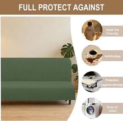 U-NICE HOME Stretch Futon Cover Armless Bed Slipcover - Soft Jacquard Fabric Washable for Pet Friendly, Loden Frost