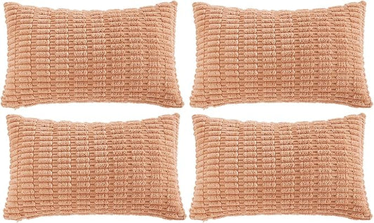 Fancy Homi 4 Packs Peach Decorative Throw Pillow Covers 16x24 Inch for Living Room Couch Bed, Rustic Modern Farmhouse Boho Home Decor, Soft Plush Corduroy Cute Square Accent Cushion Case 40x60 cm