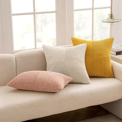 MIULEE Mustard Yellow Decorative Throw Pillow Covers 18x18 Inch for Couch Bed Sofa Pack of 2 Boho Farmhouse Throw Pillows Soft Cross Corduroy Patchwork Textured Cushion Cases
