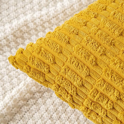 MIULEE Pack of 2 Corduroy Decorative Euro Sham Throw Pillow Covers 24x24 Inch Soft Boho Striped Pillow Covers Modern Farmhouse Home Decor for Summer Sofa Living Room Couch Bed Mustard Yellow