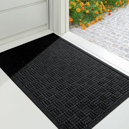 Mibao Front Door Mat Indoor Outdoor Entrance, Dirt Trapping Waterproof All-Season, All-Weather Doormat, Non-Slip Durable Natural Rubber Low Profile Easy Clean Patio Entrance Mat, 47" x 31.5", Black