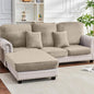 Couch Cover 6-Piece Elastic Velvet Couch Cushion Covers & Chaise Slipcovers for L-Shaped Sofas - Sofa Seat Covers Washable, Soft Protector for Couches (5 Seater + Chaise, Taupe)