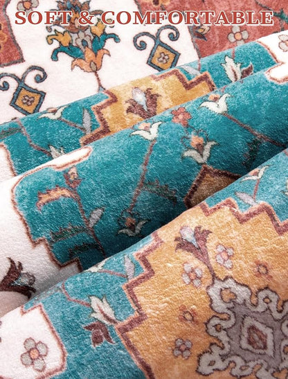SERISSA Boho Washable Runner Rug, 2x6 Rug Non-Slip Vintage Orange Hallway Kitchen Runner Rug Ultra Soft Print Distressed Floor Carpet for Bedroom Bathroom Laundry Living Room