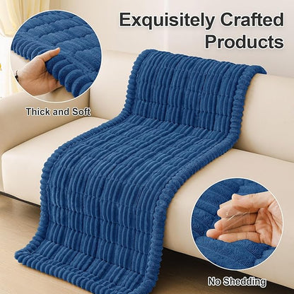 hyha Couch Covers for Dogs Washable, Non Slip Plush Dog Sofa Protectors, Fuzzy Pet Couch Covers for 3 Cushion Sofa Pet Friendly (Navy Blue, 27.6" x 27.6")