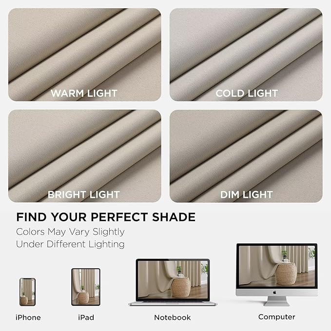 Joydeco Blackout Curtains 90 Inches Long 2 Panels Set, Thermal Insulated Long Curtains& Drapes 2 Burg, Room Darkening Drapes for Bedroom Living Room (Light Beige, W37 x L90 Inch)