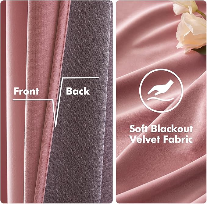 MIULEE Blush Pink Curtains Thermal Insulated Polyester Soundproof Room Darkening Velvet Blackout Curtains/Grommet Window Drapes for Home Theatre/Girls Room/Wedding Decor 52 x 90 Inches Set of 2