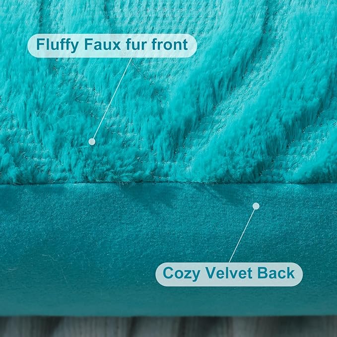 decorUhome Summer Throw Pillow Covers 26x26 Inch Set of 2, Soft Plush Faux Wool Turquoise Solid Couch Pillow Covers, Accent Euro Sham Farmhouse Neutral Square Pillow Cases for Sofa Bed Living Room
