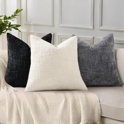 decorUhome Black Chenille Throw Pillow Covers 16x16 Set of 2 Textured Soft Cozy Slubby Couch Pillow Covers Modern Farmhouse Boho Decorative Pillow Cases for Bed Sofa Living Room