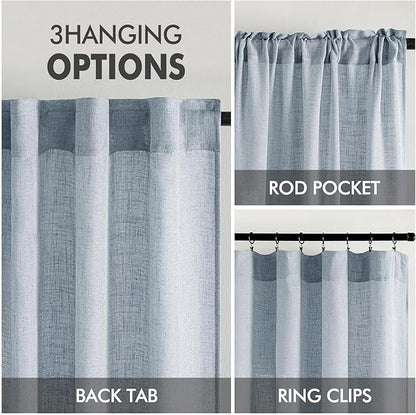 MIULEE Chambray Blue Linen Curtains 108 Inches Long 2 Panels for Bedroom Living Room, Soft Linen Textured Window Drapes Semi Sheer Light Filtering Back Tab Rod Pocket Farmhouse Burlap Look Decor