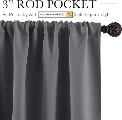RYB HOME Half Curtain Tiers 36 inch Length, Rod Pocket Summer Heat Blocking Thermal Insulated Short Blackout Curtains for Small Window, Width 34 by Length 36, Grey, 2 Panels