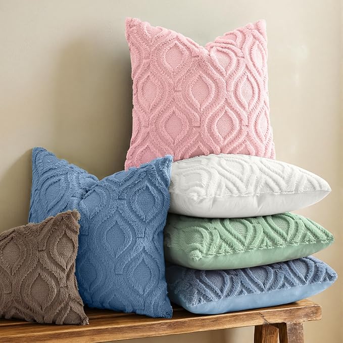 decorUhome Throw Pillow Covers 24x24 Inch Set of 2, Soft Plush Faux Wool Pink Solid Couch Pillow Covers, Accent Euro Sham Farmhouse Neutral Square Pillow Cases for Sofa Bed Living Room