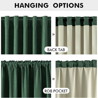 MIULEE 100% Blackout Linen Curtains for Bedroom, Christmas Emerald Green Solid Luxury Decor Thermal Insulation Room Darkening Drapes for Living Room Nursery Back Tab Rod Pocket 42 x 84 Inches 2 Panels