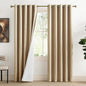 NICETOWN Camel High-End Thermal Flax Linen Curtains, 62" Wide Per Panel, Set of 2, Full Blackout Privacy Drapes 72" Long for Dining Room, Soundproof Window Treatment Panels for Hall Room