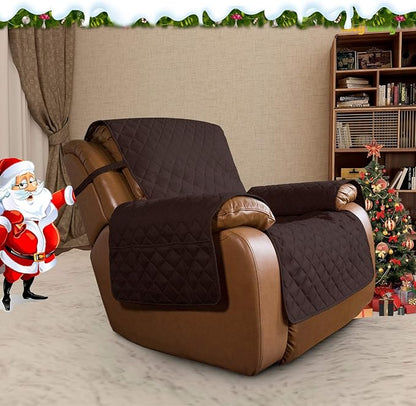 Easy-Going Oversized Recliner Cover Reversible Couch Cover Sofa Cover for Living Room Water Resistant Furniture Protector with Elastic Straps for Pets ('Large Recliner 27-29 in, Chocolate/Beige)