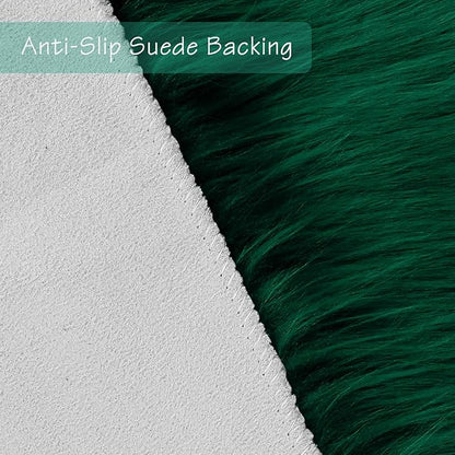 duduta Emerald Green Faux Sheepskin Runner Rug 2x6 ft, Fluffy Shag Bedroom Dorm Rug Decor Fur Couch Sofa Covers Washable