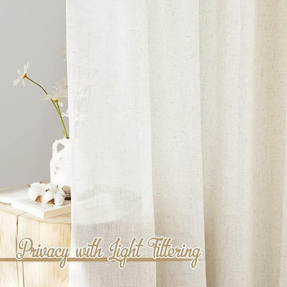 NICETOWN Natural Linen Burlap Curtains 135 inches Long, Grommet Semi Sheer Curtains Privacy with Light Filtering Window Treatments for Bedroom/Living Room, W52 x L135, 2 Panels
