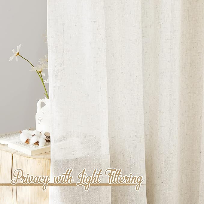 NICETOWN Natural Linen Curtains & Drapes 72 inches Length, Grommet Privacy with Light Filtering Drapes Flax Linen Blend Window Treatments for Farmhouse/Living Room, W36 x L72, 2 Panels