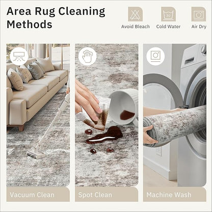 Soalmost 2x3 Abstract Washable Rugs for Kitchen, Floor, Entryway, Powder Room Small Area Rug Non-Slip Vintage Low Pile Throw Door Mat Pink Grey