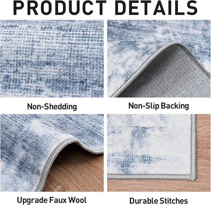 9x12 Area Rugs Washable Rug: Modern Abstract Living Room Rug Soft Anti-Skid Thin Carpet Indoor Floor Non-Shedding Carpets for Bedroom Dining Room Farmhouse Nursery Home Office Blue White