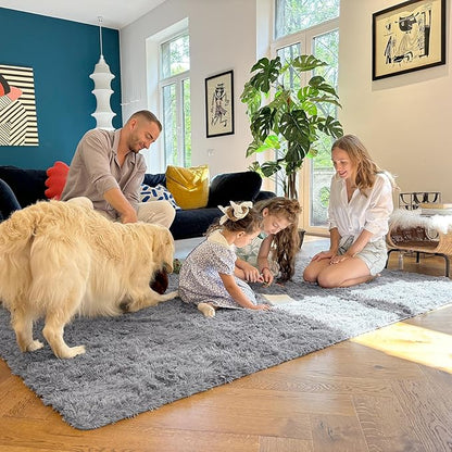 OLANLY 6x7 Area Rugs for Living Room Bedroom, Machine Washable Soft Fluffy Shaggy Bedside Rug, Indoor Floor Carpet for Kids Girls and Boys, Dorms, Nursery Rooms, Home Decor Aesthetic, Light Grey
