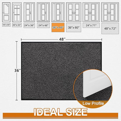 Mibao Front Door Mat, Dirt Trapper Welcome Mat for Outdoor Indoor, Non-Slip Waterproof Doormat, Durable Machine Washable Low Profile Entry Rug for Back Door Outside Patio Porch, 48" x 36", Grey