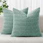 MIULEE Pack of 2 Corduroy Decorative Throw Pillow Covers 18x18 Inch Soft Boho Striped Pillow Covers Modern Farmhouse Home Decor for Summer Sofa Living Room Couch Bed Teal Green