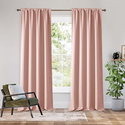 RYB HOME Bedroom Blackout Curtains 80 inches Long, 100% Blackout Thermal Insulated Noise Reducing Curtains for Living Room Nursury, 34 inches Wide by 80 inches Long, Peach Pink