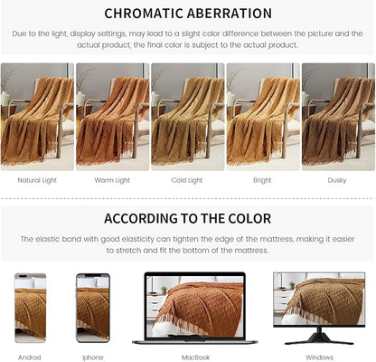 BOURINA Almond Throw Blanket 50 x70 Inches Jacquard Argyle Throw Textured Solid Soft Throws and Blankets for Sofa or Bed Knitted Decorative Blanket