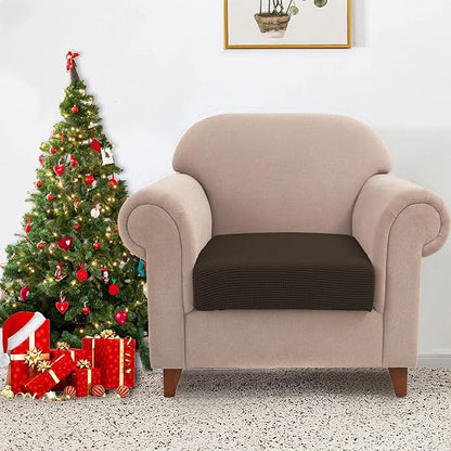 Water-Repellent Sofa Cushion Covers Jacquard High Stretch Fabric Furniture Protector for Living Room, Washable Sofa Seat Slipcover, 1 Seater (Chair Cushion, Chocolate)