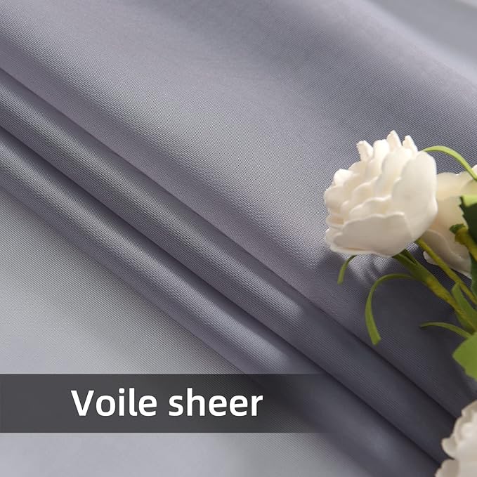 youleyar Solid Sheer Rod Pocket Curtain Voile Draperies 2 Panels White Beige Black Grey Coffee 52 Inch Width 72 Inch Long 1 Pair for Kitchen Bedroom Children Living Room Yard(Grey,52Wｘ72L)