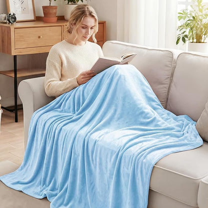 Exclusivo Mezcla Fleece Blanket Twin Size for Bed, Super Soft and Warm, All Season, Cozy, Plush, Lightweight, 60x80 Inches Ice Blue