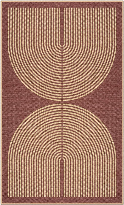 Lahome Enfys Modern Rainbow Easy Jute Patio Rug, 3x5 Washable Entry Way Rugs Indoor for Living Room Dorm, Farmhouse Red Indoor Outdoor Carpet for Entryway Deck Porch