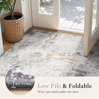 Rugflix 10x14 Area Rugs for Living Room, Washable Large Rug Stain-Resistant Low Pile, Modern Neutral Carpet for Dining Room Home Office Kid Room Nursery Bedroom, Grey Brown
