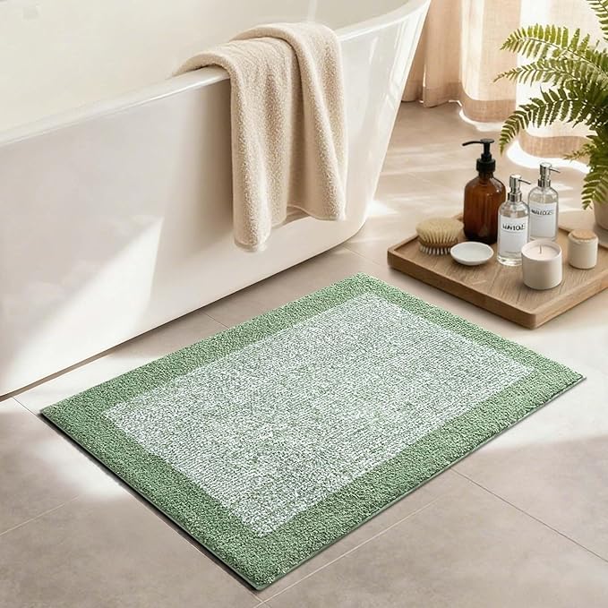 Bathroom Rugs 30x20 Non Slip Washable, Green Bath Mat for Bathroom Floor Tub, Soft Absorbent Quick Dry Mats for Shower, Bathtub,Home Decor