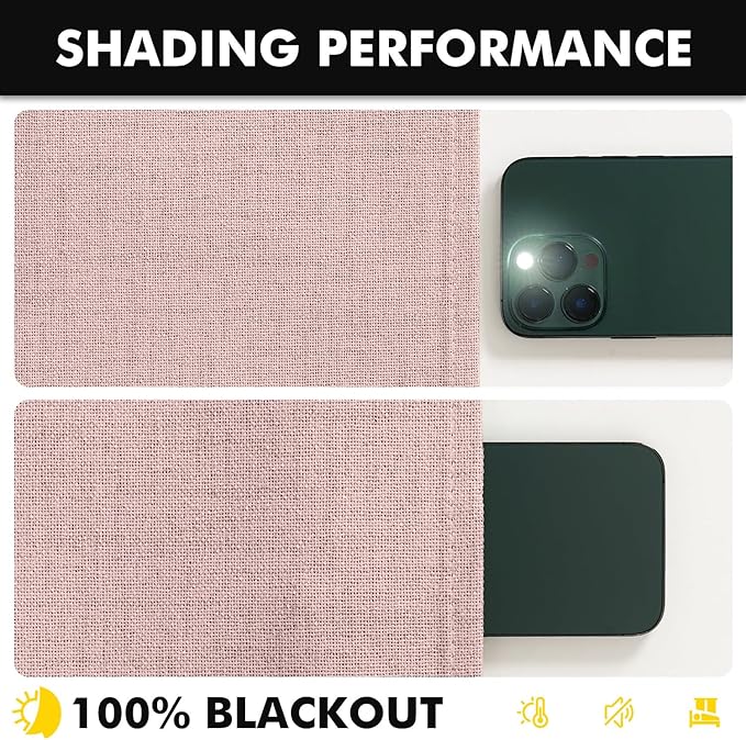 MIULEE 100% Blackout Linen Curtains for Bedroom, Pink Solid Luxury Decor Thermal Insulation Room Darkening Drapes for Living Room Nursery Back Tab Rod Pocket 42 x 90 Inches, 2 Panels