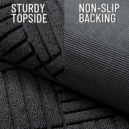 OLANLY Front Door Mat Outside Entrance 33x21, Absorbent, Heavy Duty Sturdy Natural Rubber Doormat Indoor Outdoor, Stain and Fade Resistant, Non-Slip Low Profile Floor Mat for Entryway, Black Diamond