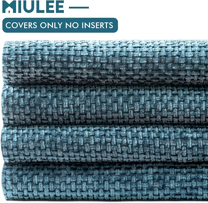 MIULEE Pack of 4 Couch Throw Pillow Covers 18x18 Inch Smoke Blue Soft Decorative Chenille Pillow Covers Farmhouse Accent Cushion Covers for Boho Spring Home Decor Sofa Bedroom Living Room